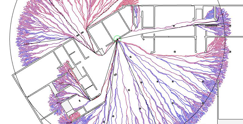 Specially developed computational tool to analyse the floor plan and determine the maximum allowable travelling distance for escape routes.