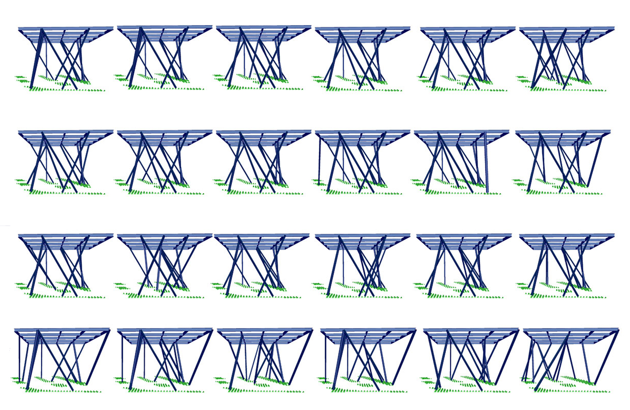 Example of a structural form-finding and optimisation benchmark; elevated roof structure with constrained support points condition.