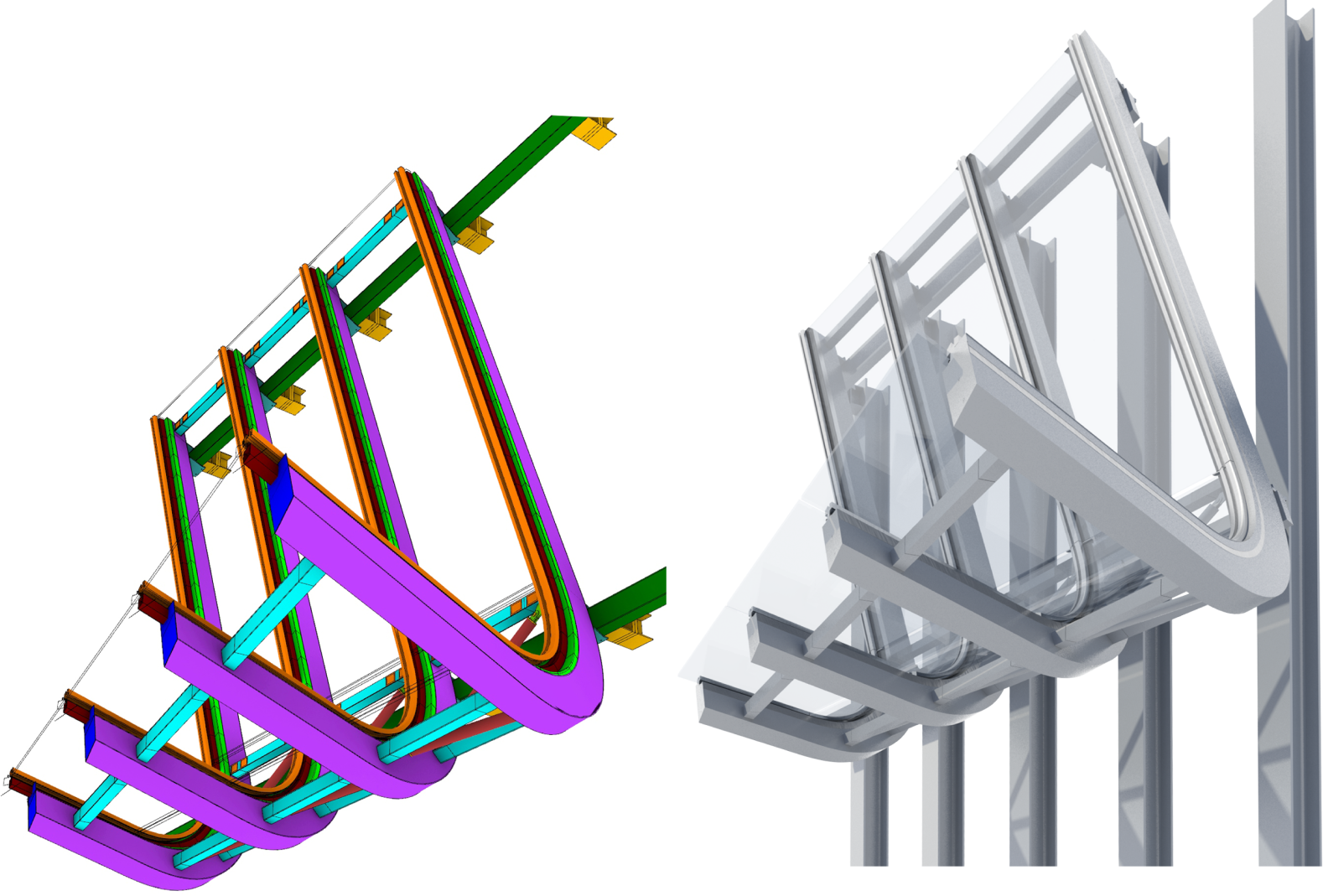 Parametric 3D shop planning model for a curved steel-glass canopy
