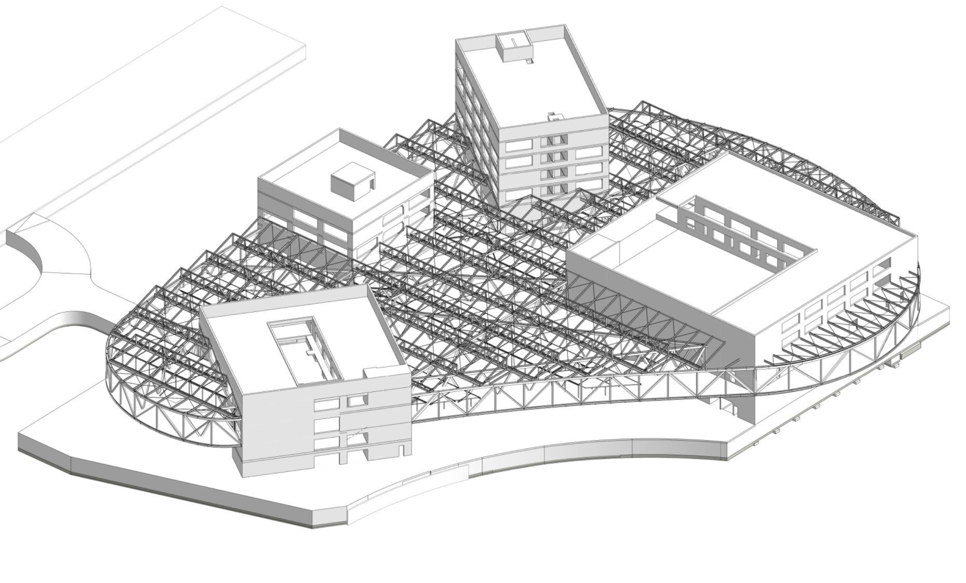 Model showing steel structure of The Radio Télévision Suisse (RTS) campus